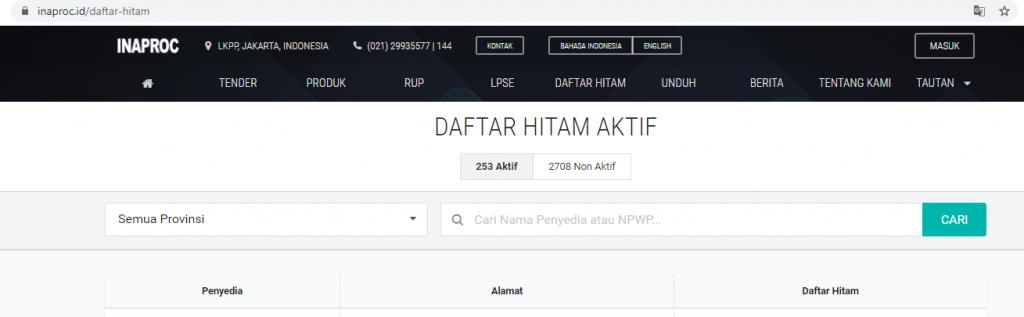 Daftar Hitam Inaproc LPSE