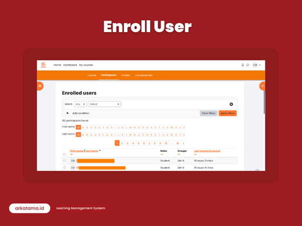 fitur enroll user pada learning management system (lms)