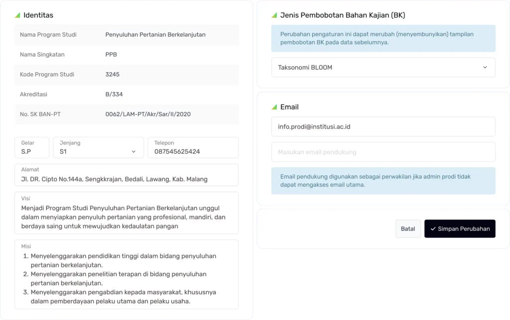 Menu Profil Program Studi